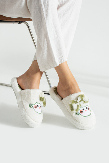 FootFrenzy Women's Plush House Slippers Soft Soled Winter Comfortable Slippers with Bow Tie and Character Figures