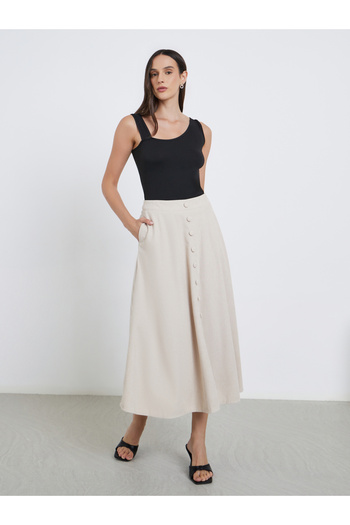 Styli Buttoned Down A-Line Midi Skirt with Pockets