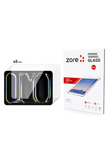 zore iPad 11 Pro 2024 Compatible Shrp 5in1 Tablet Tempered Glass Screen Protector-Clear