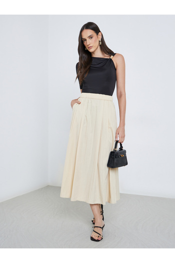 Styli Elastic Waistband A-Line Maxi Skirt
