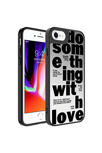 zore iPhone 8 Case Mirrored Pattern Camera Protected Glossy Shrp Mirror Cover - Love