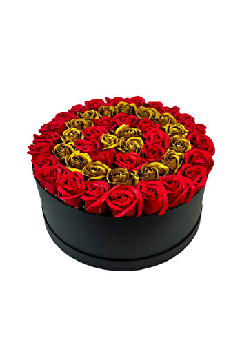 velve Divine floral arrangement, in a round black box with 49 soap roses, Red