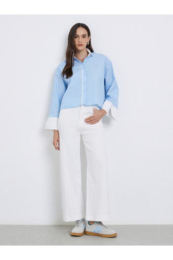 Styli Solid Mid Rise Wide Leg Jeans