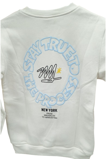 İrem Çocuk Giyim Boy's Ecru Sweatshirt with Stay True Text Pattern on the Front and Back