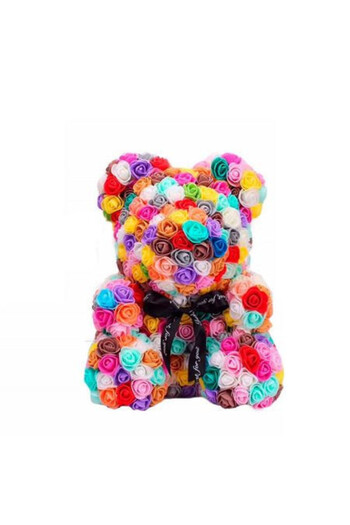 velve Multicolored floral teddy bear made of Roses 40 cm, hand decorated, gift box, Multicolor