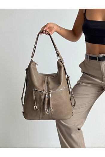 KIRASE New Casual Model Quality Soft Leather Fullly Detail Compartmented Large Size Back and Shoulder Bag