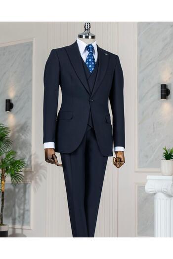 TerziAdemAltun Italian Style Slim Fit Jacket Vest Pants Suit Navy Blue T13504