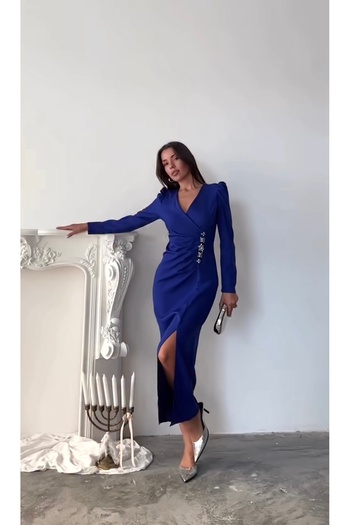 Afiş Butik Φόρεμα με σχισμή με στάμπα μπλε πέτρας Saks