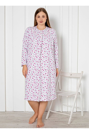 Star Fashion Padded nightgown, thick for winter, large sizes, long sleeves and buttons at the base of the neck