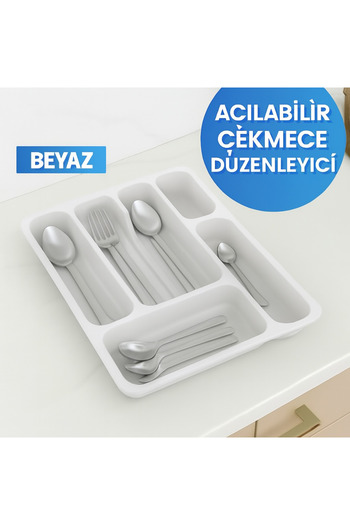 MH MiniHediye Drawer Cutlery Organizer – Double-Sided Adjustable Expandable Cutlery Holder Organizer