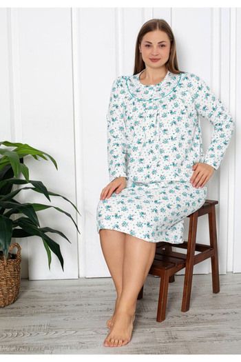 Star Fashion Padded nightgown, thick for winter, large sizes, long sleeves and buttons at the base of the neck