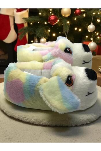 MARKABONİ Plush Slippers with Cute Dog Figure Soft Pouf Animal Slippers