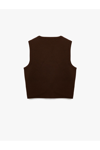 Koton Gold Buttoned Crew Neck Buttoned Knit Vest