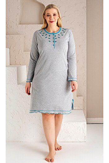 Star Fashion Women's nightgown with long sleeves and 4 buttons at the neck
