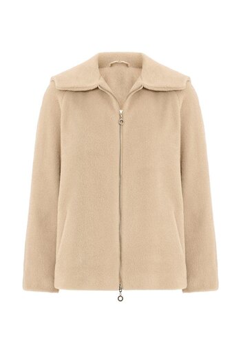 Olcay Detachable Hooded Oversized Coat with Zipper Detail Dark Beige 3128