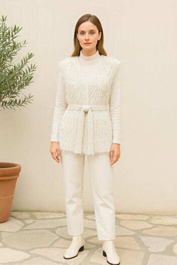 Misue Handmade Seasonal Loose Tassel Belted Vest, Modern Vest, Suitable for Muslim Clothing Vest
