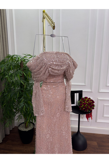 ABRARYZ Pearl Beaded Lace Evening Dress