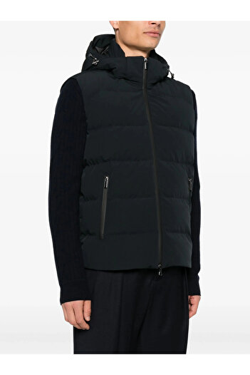 PAUL&SHARK Men's Quilted Patterned Padded Hooded Black Vest 15312006-011