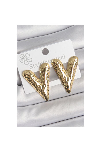 shopwave 316 Steel Gold Color Engraved Heart Model Women's Earrings