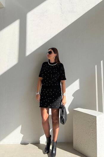 ELVAN TOLON Black Stone Knitwear Skirt Set