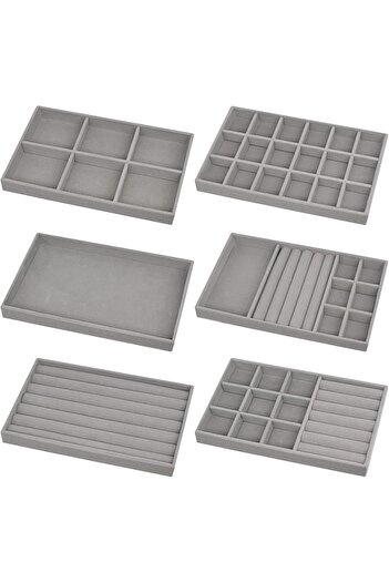 Hope Pack of 6 Velvet Jewellery Trays, Stackable Drawer Insert, Jewellery Trays, Jewellery Storage