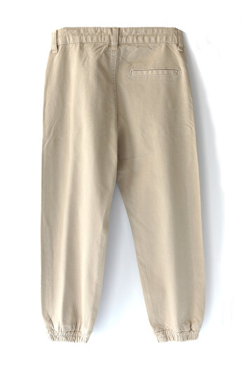 DobaKids Torba Cepli Boys' Canvas Jogger Pants Beige Color Elastic Leg Opening Adjustable Waist Boys' Jogger