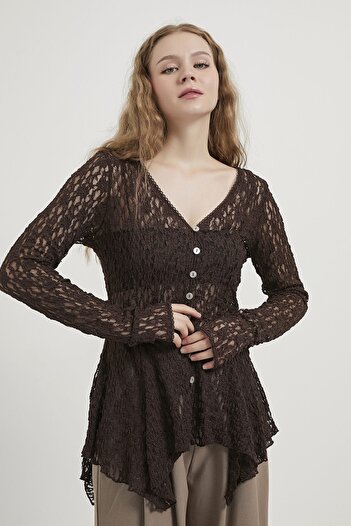 Arma Life Armalife 1637 Buttoned Peplum Lace Women's Blouse