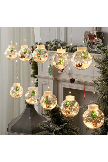OEM Christmas Installation, 3 M, Light Curtain Type, 10 Various Christmas Figurine Globes, Warm White