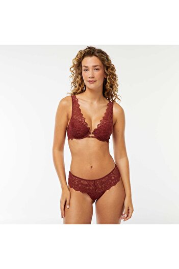 KIABI Sheer lace tanga briefs with decorative jewel RED