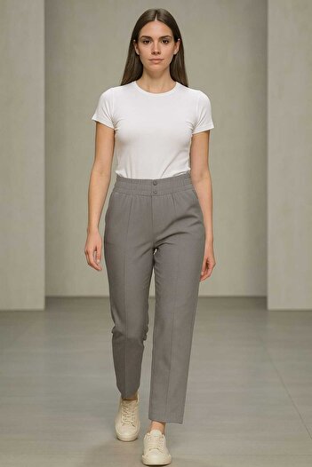 ECK MODA Women's Crepe Fabric Pleated Elastic Waist Trousers