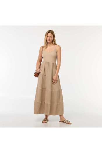 KIABI Long tiered waffle fabric dress BEIGE