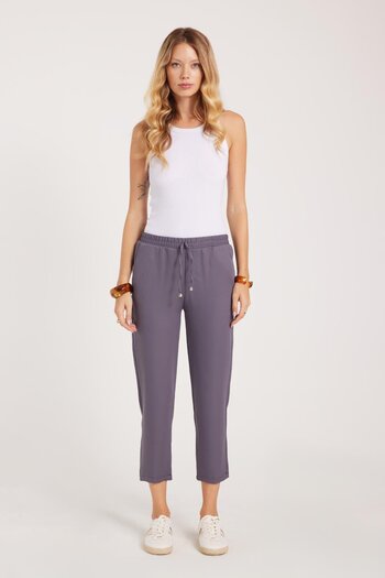Tudors Women's Relax Fit Comfortable Cut High Waist Narrow Leg Elastic Waist Lace-Up Anthracite Trousers