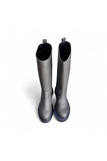 NE&VE SHOES Khaki Matte Leather Below-The-Knee Women's Casual Boots