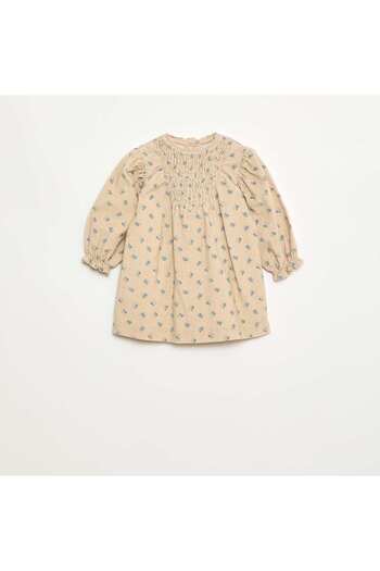 KIABI Velvet Pattern Dress BEIGE