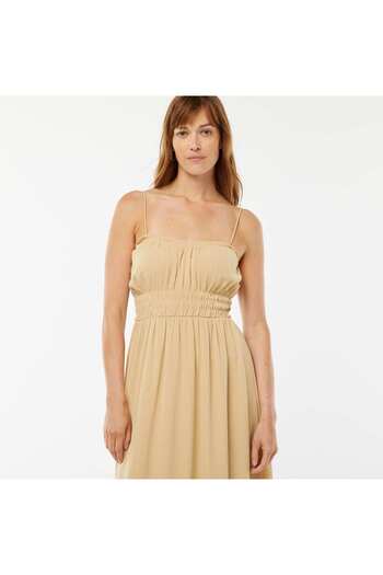 KIABI Smocked midi dress with narrow straps BEIGE