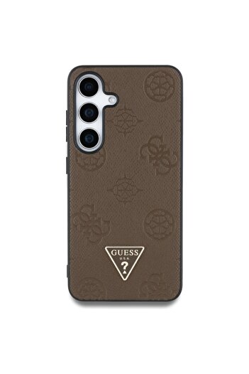 Guess Case for Samsung Galaxy S25, Peony Grained Hot Stamp Triangle Logo MagSafe, Brown