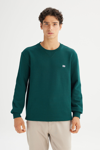 Lee 100% Cotton Regular Fit Regular Cut Crew Neck Dark Green Sweatshirt