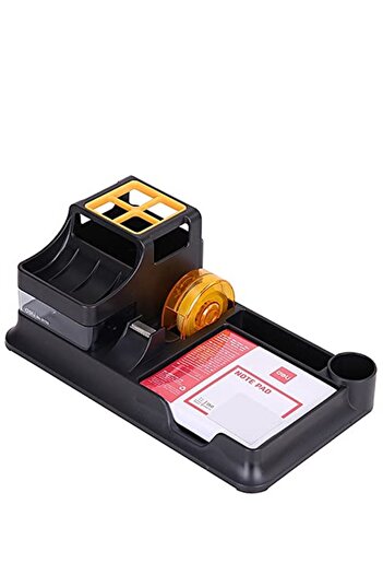 HALAMODO 6-Compartment Desk Organizer Box (Tape Dispenser + Rotable Drawer + Pen Holder)