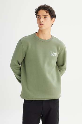 Lee Regular Fit Normal Cut Crew Neck Green Sweatshirt with Fleece Inside