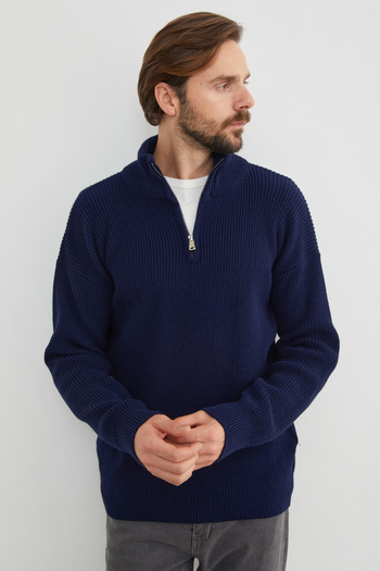 Fulla Moda Half Zipper Stand Collar Sweater
