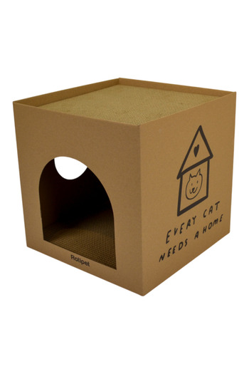 Rotipet Karton Kedi Evi ve Tırmalama Kutusu 32x32x32 cm –Çift Fonksiyonlu Kedi Evi ve Tırmalaması