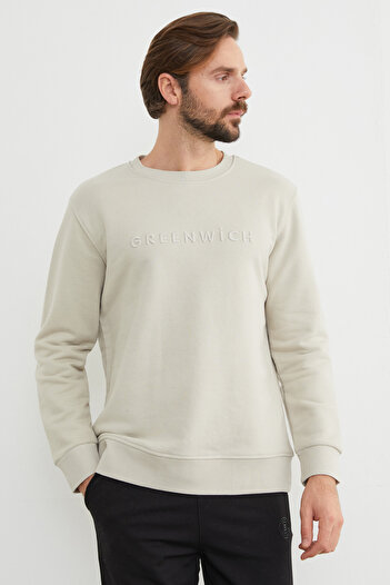Fulla Moda Greenwich Text Embroidered Crew Neck Sweatshirt