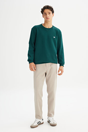 Lee 100% Cotton Regular Fit Regular Cut Crew Neck Dark Green Sweatshirt