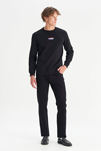 WRANGLER Regular Fit Regular Cut Hooded Black Sweatshirt with Fleece Inside