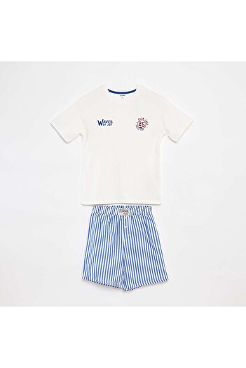 KIABI 2-piece pyjama set - Striped shorts + T-shirt WHITE