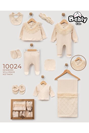 MİLAYS LİFE HOME COLLECTİON Baby Girl Organic Muslin Fabric Newborn 10-Piece Lace Embroidered Set 0-3 Months