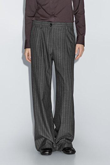 Massimo Dutti İnce çizgili geniş paça pantolon