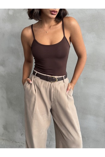 The Base Women's Brown Scuba Tank Top with Drawstring Straps