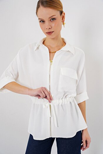 Hiccup Bdart Buttoned Collar Woven Zipper Shirt