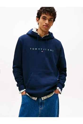 Tommy Hilfiger Erkek Marka Logolu Kapüşonlu Organik Pamuklu Kanguru Ceplli Günlük Kullanıma Uygun M